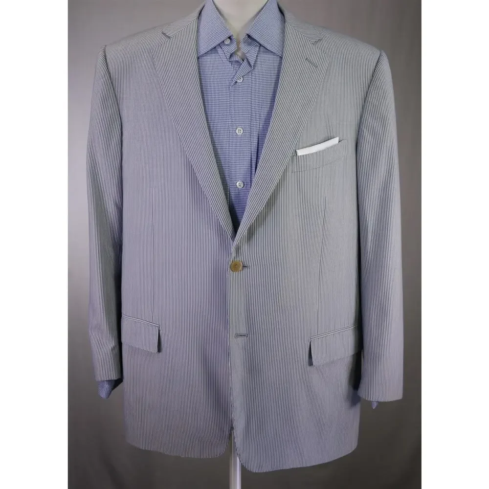 Ermenegildo Zegna Su Misura Blue White Striped 150s Wool 2-Btn Blazer Jacket 46R
